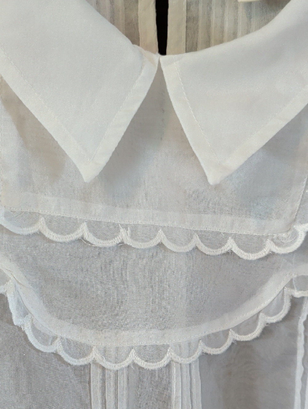 Sheer Short Puff-Sleeve Scallop Trim Blouse Peter Pan Collar Maeve Anthropologie - Picture 6 of 13